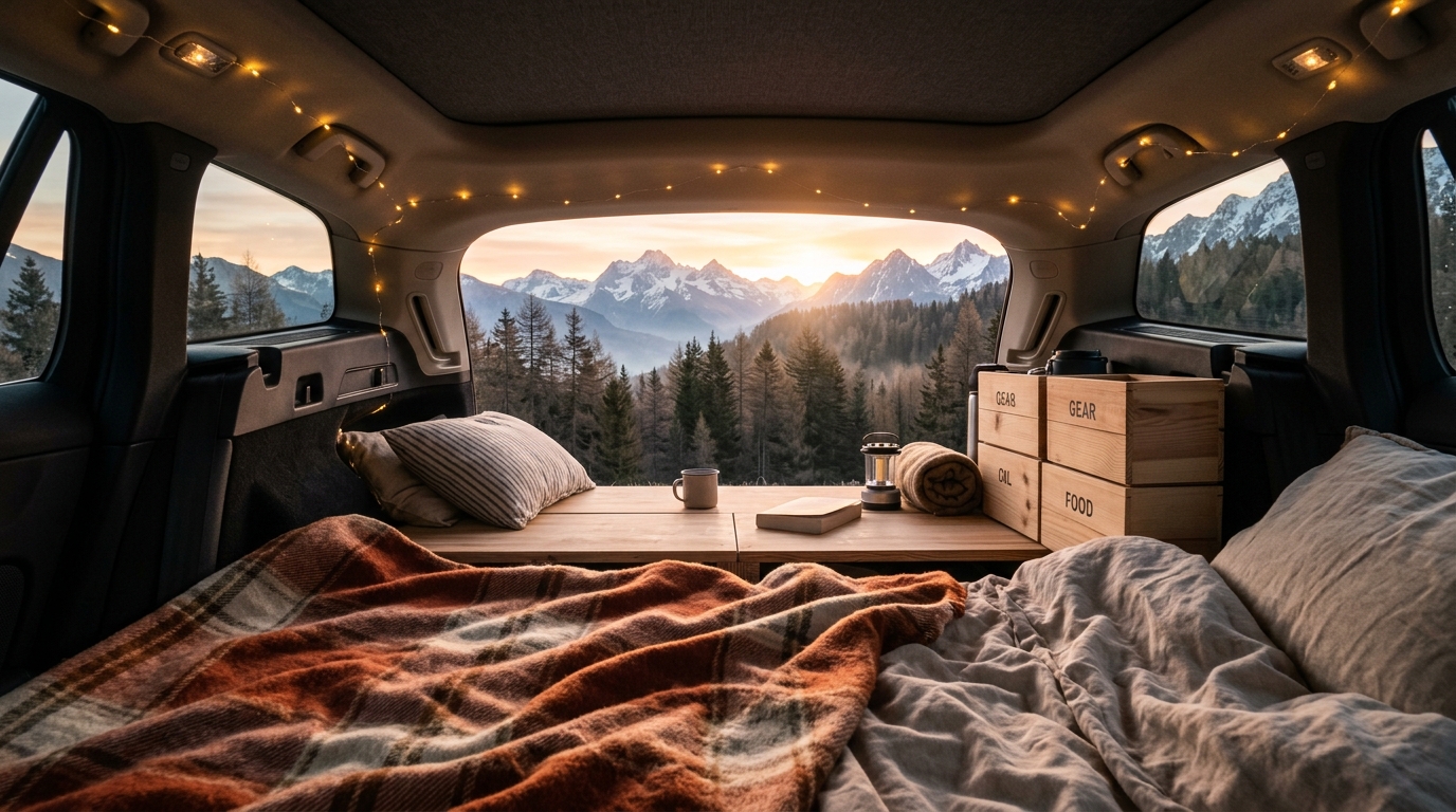 Aménagement intérieur d'une voiture pour le bivouac et le voyage en autonomie